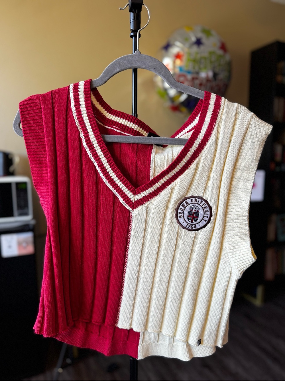 Brown University Official Colorblock Red and Cream V-Neck Knit Vest